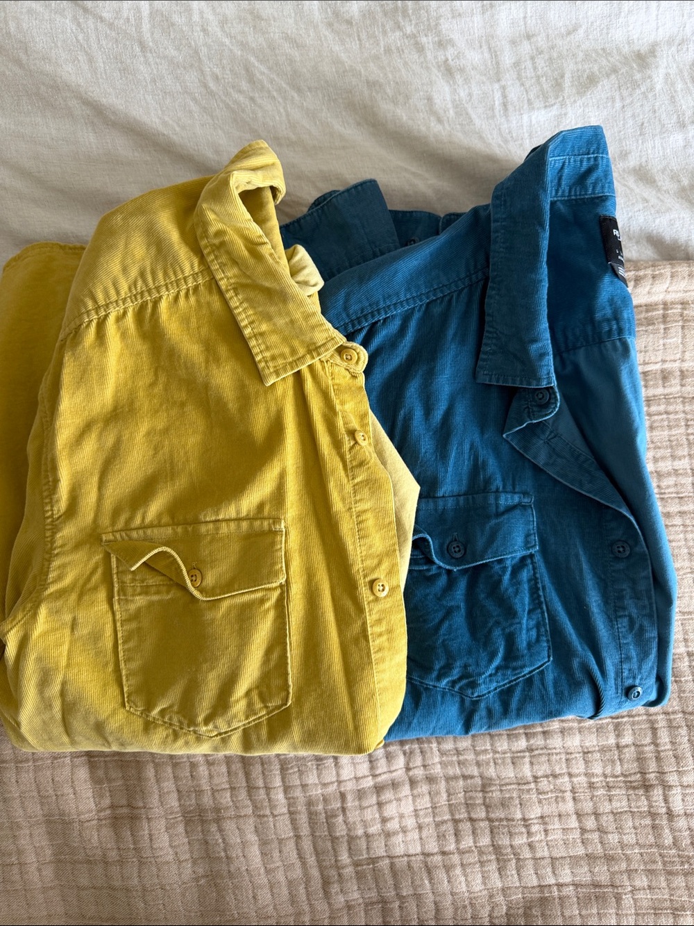 Bundle of 2 RVCA -Blue and Yellow Lightweight Corduroy Button-Up Shirt